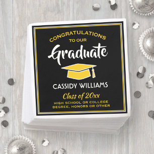 Congratulations Black Gold Yellow Graduation Party Napkin
