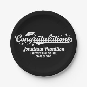 Congratulations Black Graduation Party Paper Plate