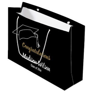 Congratulations Black White and Gold Graduation Large Gift Bag