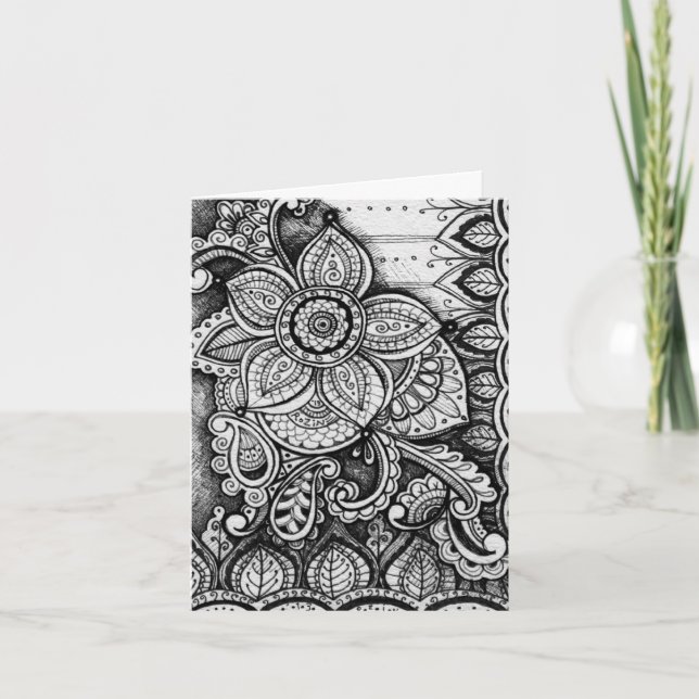 Congratulations Black White Damask Indian Mandala Card (Front)