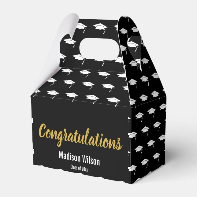 Congratulations Black White & Gold Graduation Grad Favour Box (Front Side)
