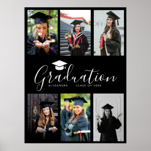 Congratulations Black White Graduation 6 Photo Poster