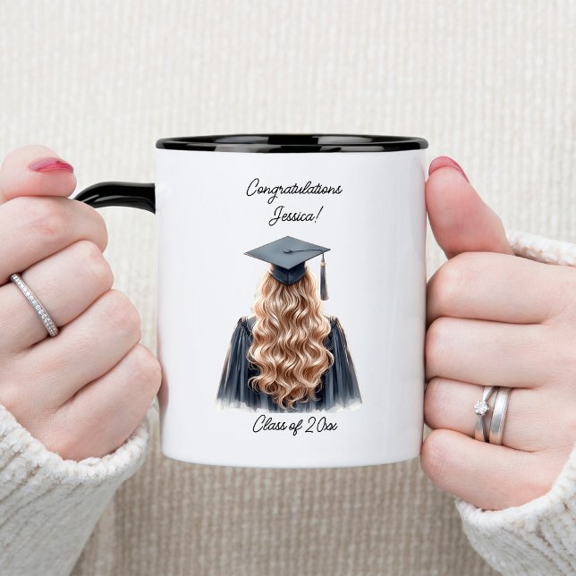 Congratulations Blonde Female Graduate in Black Mug (Creator Uploaded)