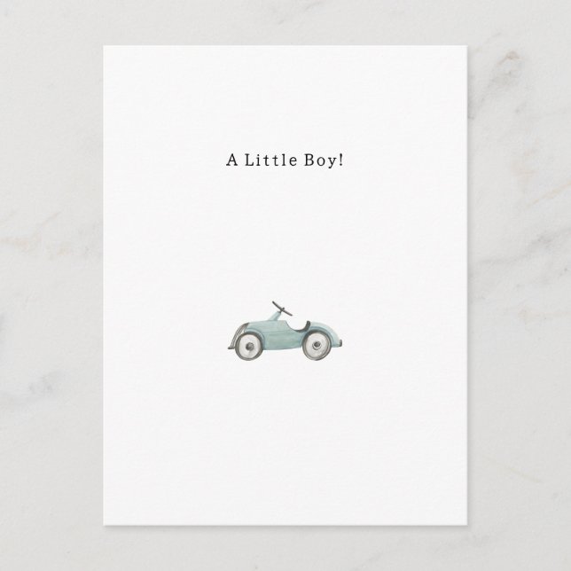 Congratulations Blue Car New Baby Birth Card (Front)