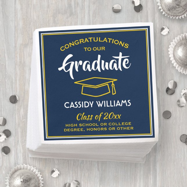 Congratulations Blue Gold Yellow Graduation Party Napkin (Creator Uploaded)