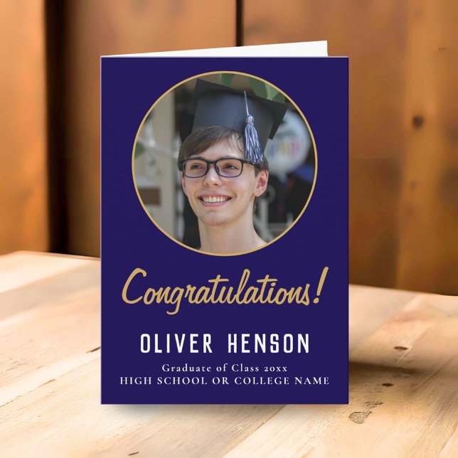 Congratulations Blue Graduate Photo Graduation Card (Creator Uploaded)