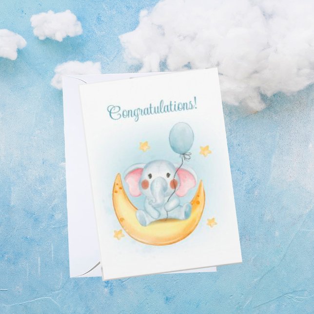 Congratulations Blue Watercolor Baby Card (Creator Uploaded)