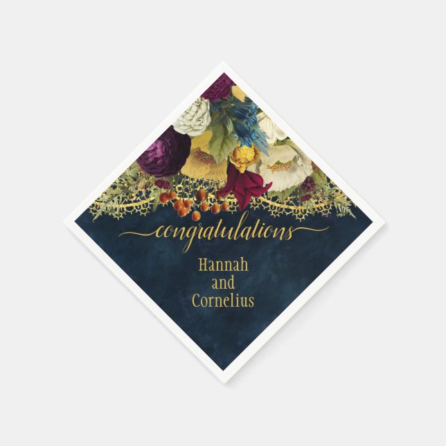 Congratulations Bohemian Gold Lace Vintage Floral Napkin (Corner)