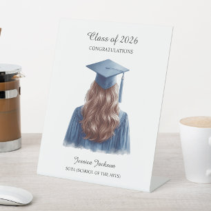 Congratulations Brunette Female Graduate Class of Pedestal Sign