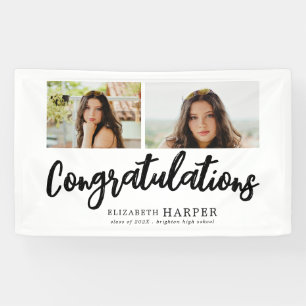Congratulations Brush Script 2 Photo Graduation  Banner
