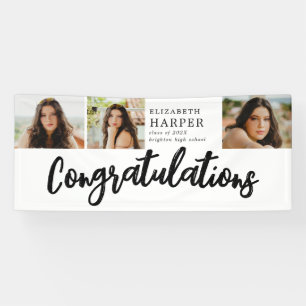 Congratulations Brush Script  3 Photo Graduation  Banner