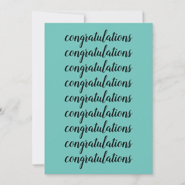 Congratulations Brush Script Light Teal Blank Card (Front)
