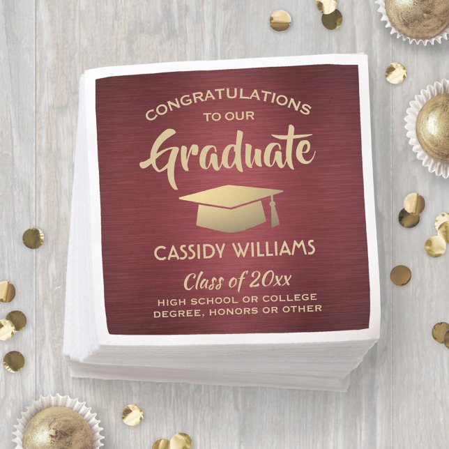 Congratulations Burgundy Red Gold Graduation Party Napkin (Creator Uploaded)