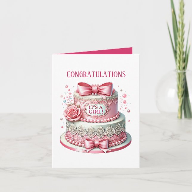 Congratulations cake it's girl add message card (Front)