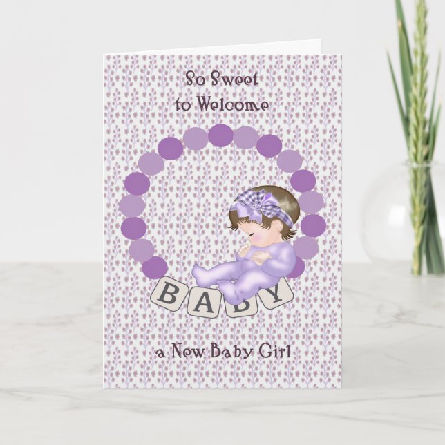 Congratulations Card for New Baby Girl in Lavender (Front)