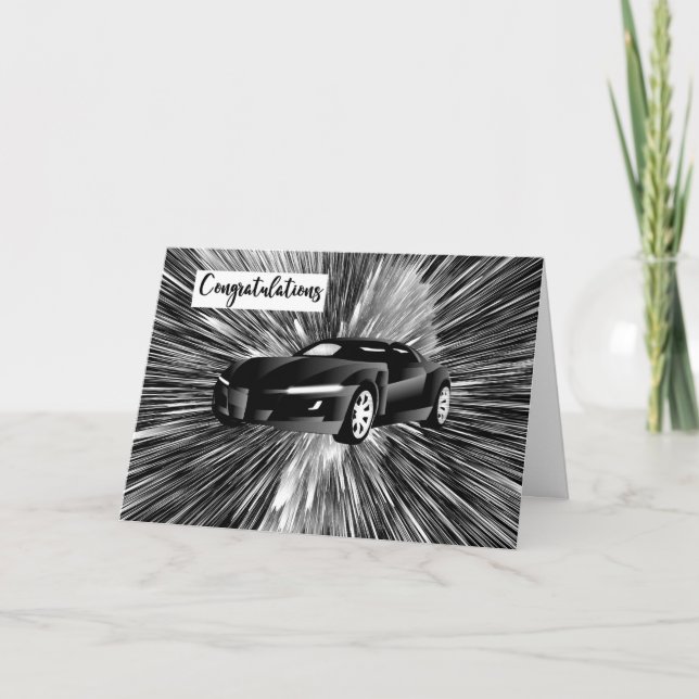 Congratulations Card New Car in Black & White (Front)