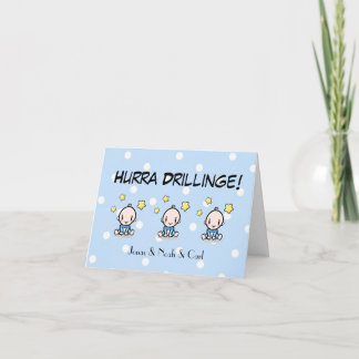 Congratulations card triplets, 3 boys, with names,
