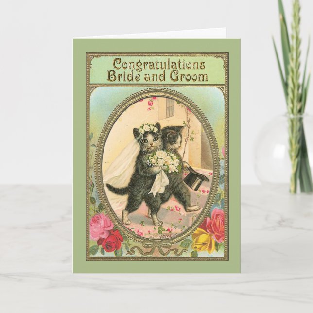 Congratulations Cat Bride and Groom Wedding Day Card (Front)