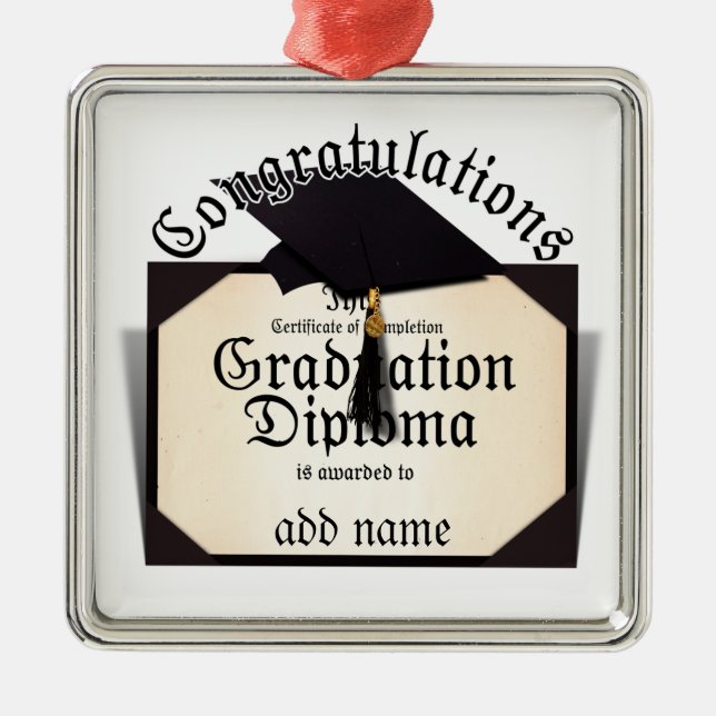 Congratulations! Certificate of Completion Diploma Metal Tree Decoration (Front)