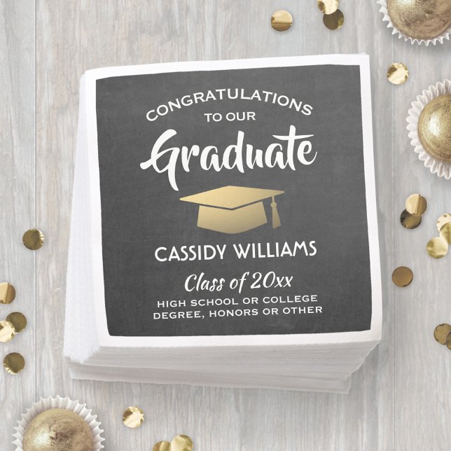 Congratulations Chalkboard Black & Gold Graduation Napkin (Creator Uploaded)