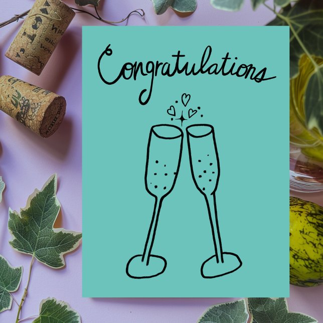 Congratulations Champagne Cheers Sketch Doodle  Postcard (Congratulations Champagne Cheers Sketch Doodle Custom Wedding Engagement Cute Postcard
)