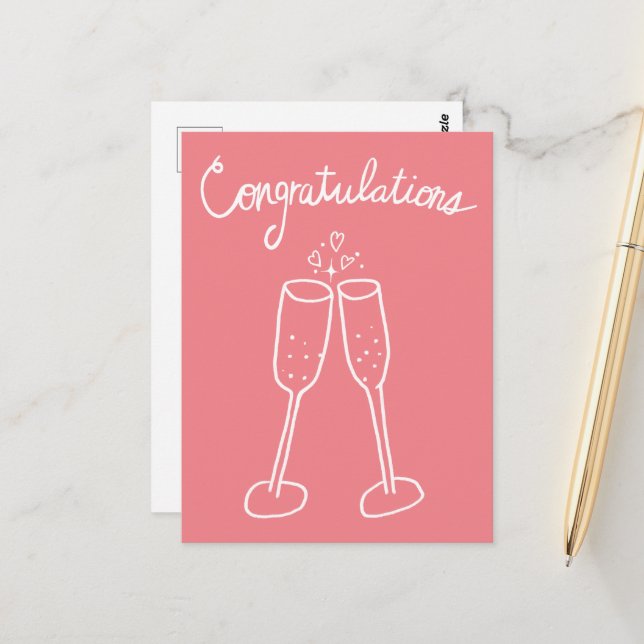 Congratulations Champagne Cheers Sketch Doodle  Postcard (Front/Back In Situ)