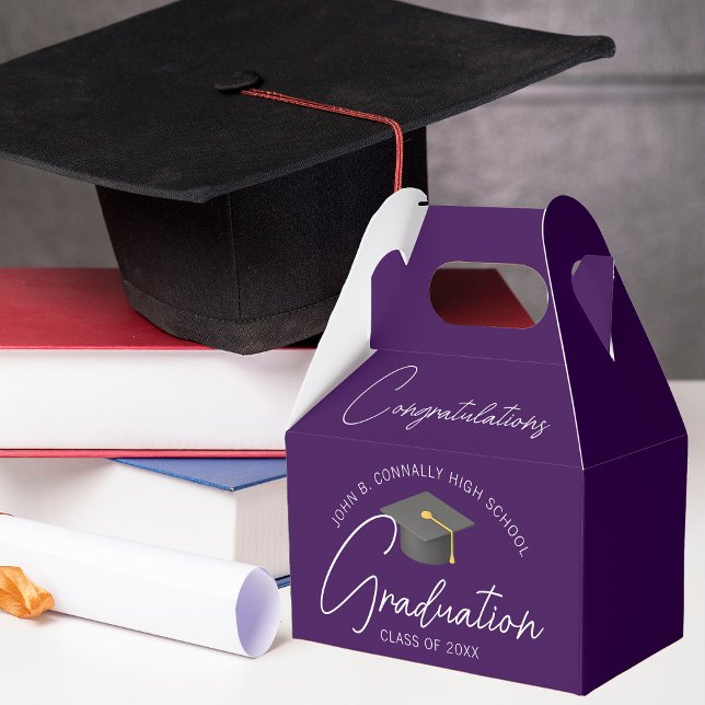 Congratulations Chic Dark Purple Graduation Party Favour Box (Creator Uploaded)
