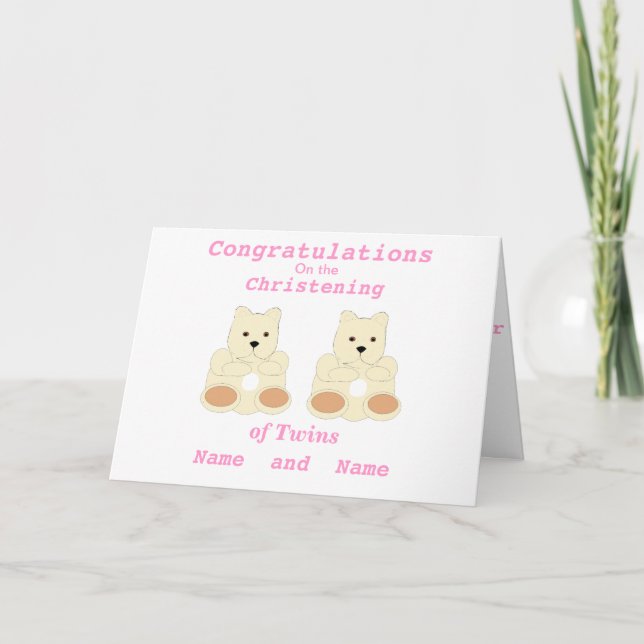 Congratulations Christening Twins add names front Card (Front)