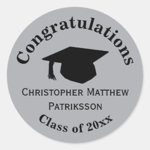 Congratulations, Class 20xx Graduation, Silver Classic Round Sticker