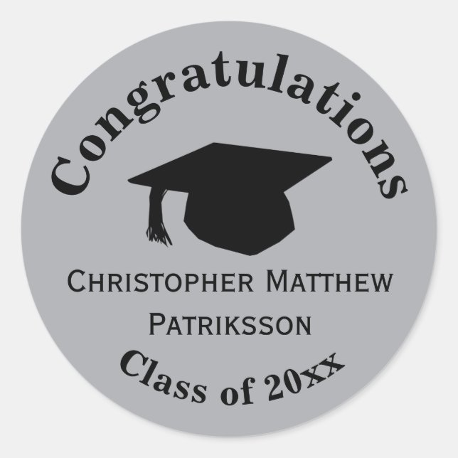 Congratulations, Class 20xx Graduation, Silver Classic Round Sticker (Front)
