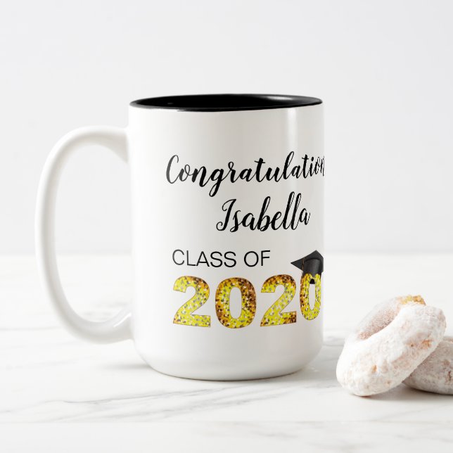 Congratulations Class of 2020 Personalized Name Two-Tone Coffee Mug (With Donut)