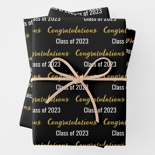 Congratulations Class of 2023 Black White and Gold Wrapping Paper Sheet (In situ)