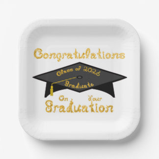 Congratulations Class of 2026 Graduate Black Cap Paper Plate