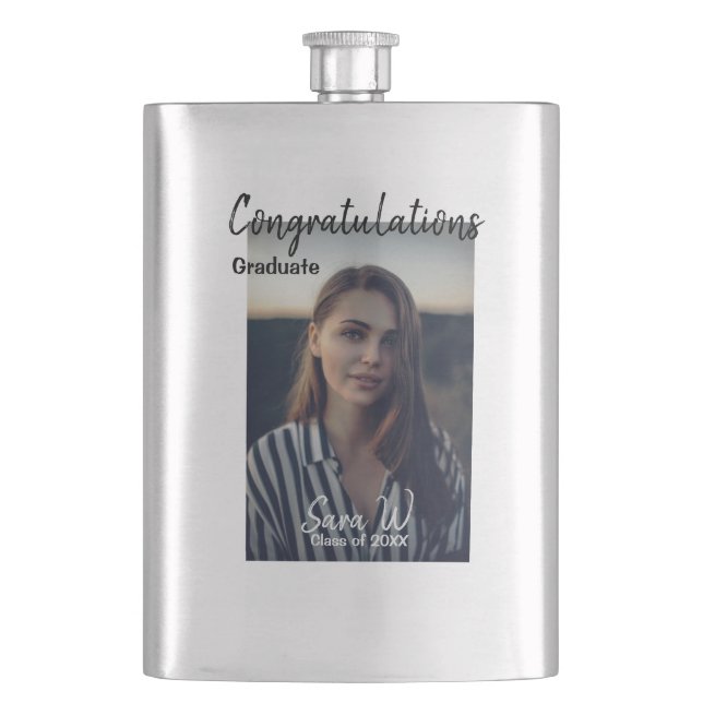 Congratulations class of add year name school col hip flask (Front)