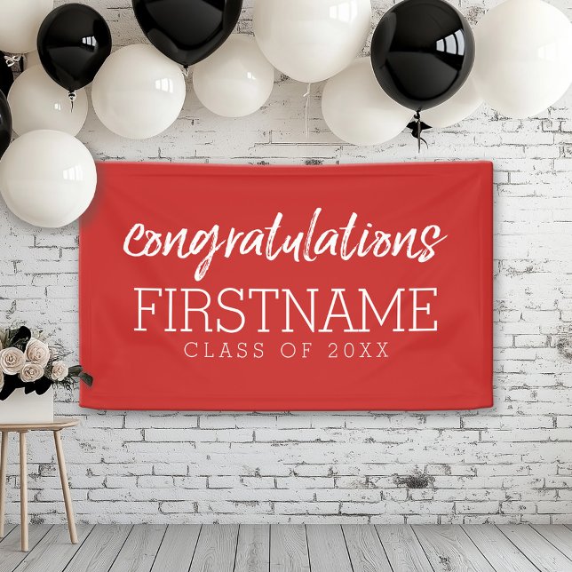 Congratulations Class of Year - Can Edit Red Banner (Custom Graduation Banner for a Grad Party or Open House)