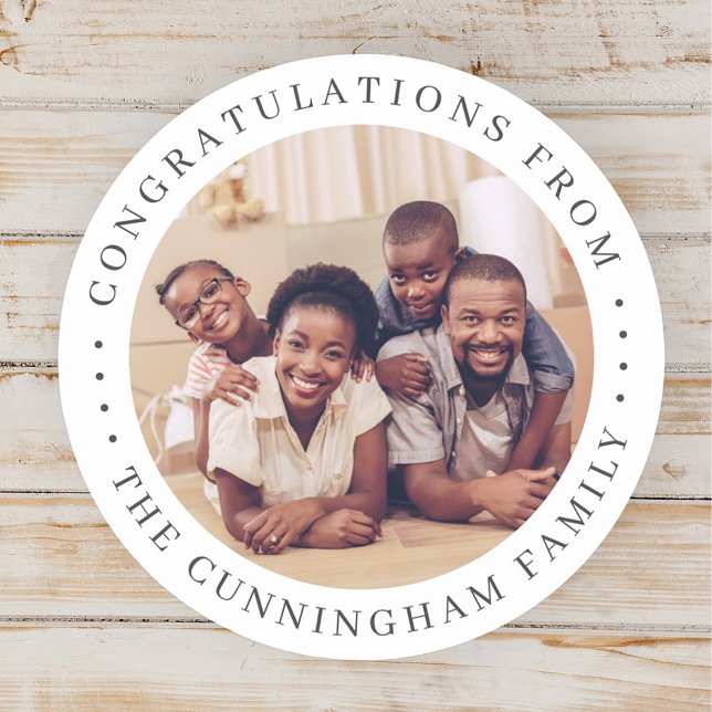Congratulations Classic Simple Family Photo Classic Round Sticker (Creator Uploaded)