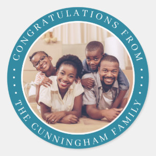 Congratulations Classic Simple Family Photo Round Sticker