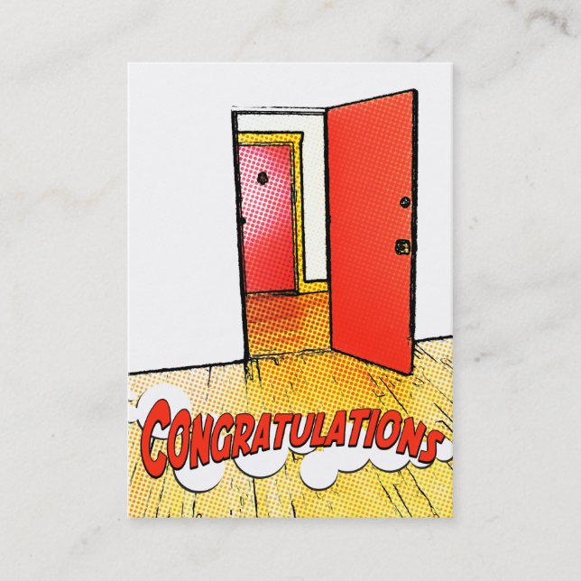 congratulations comic door business card (Front)