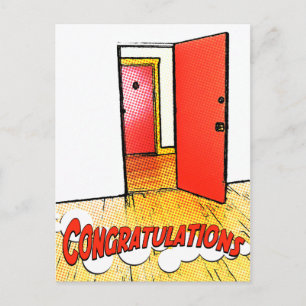 congratulations comic door postcard