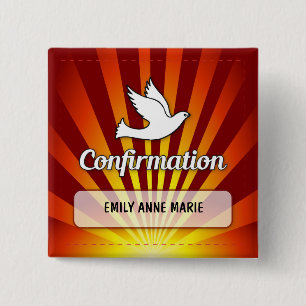 Congratulations Confirmation Dove with Gold, Red 15 Cm Square Badge
