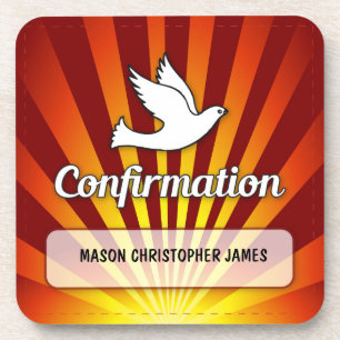 Congratulations Confirmation Dove with Gold, Red Coaster