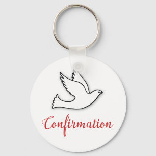 Congratulations Confirmation Dove with Gold, Red Key Ring