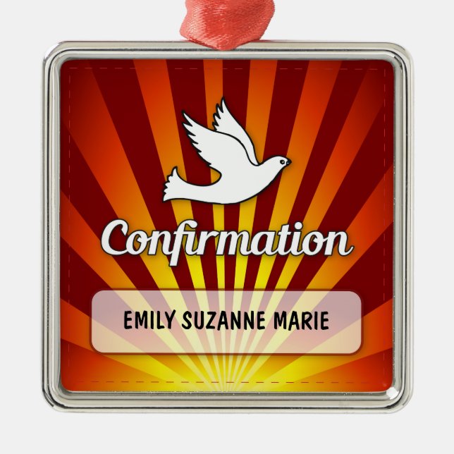 Congratulations Confirmation Dove with Gold, Red Metal Tree Decoration (Front)