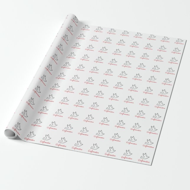 Congratulations Confirmation Dove with Gold, Red Wrapping Paper (Unrolled)