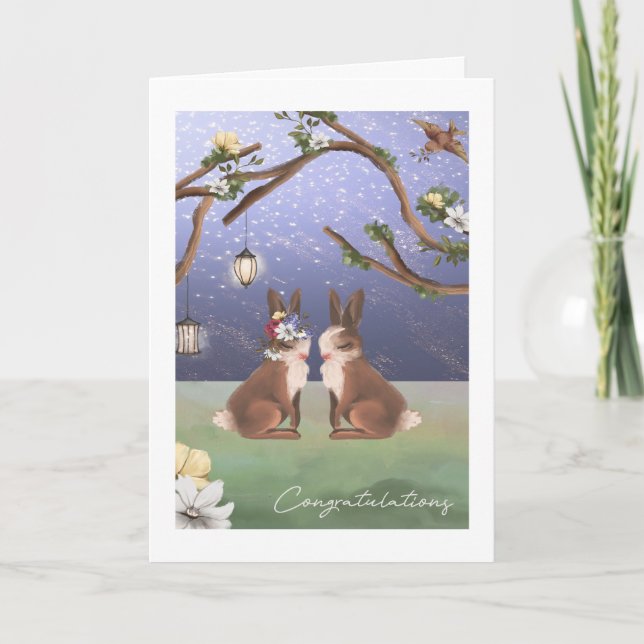 Congratulations Cute Bunny Rabbit Couple Woodland Card (Front)