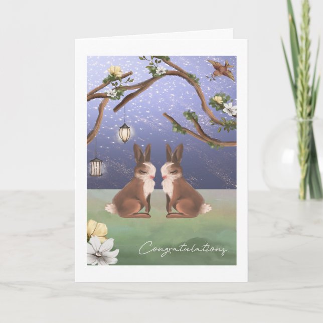 Congratulations Cute Bunny Rabbit Gay Couple Card (Front)
