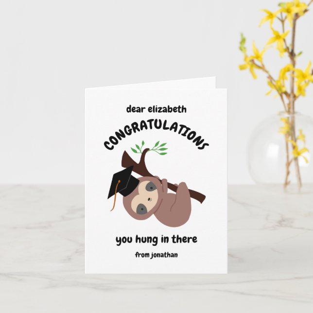 Congratulations Cute Sloth Graduation Custom Card (Yellow Flower)