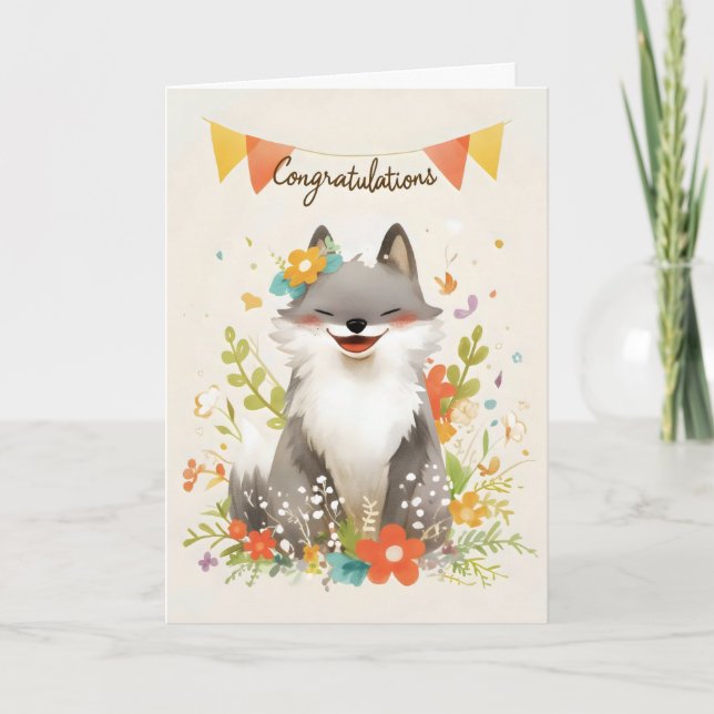 Congratulations Cute Wolf Holiday Card (Front)