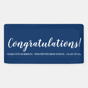 Congratulations dark blue white custom graduation banner