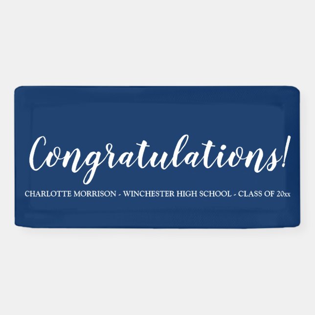 Congratulations dark blue white custom graduation banner (Horizontal)